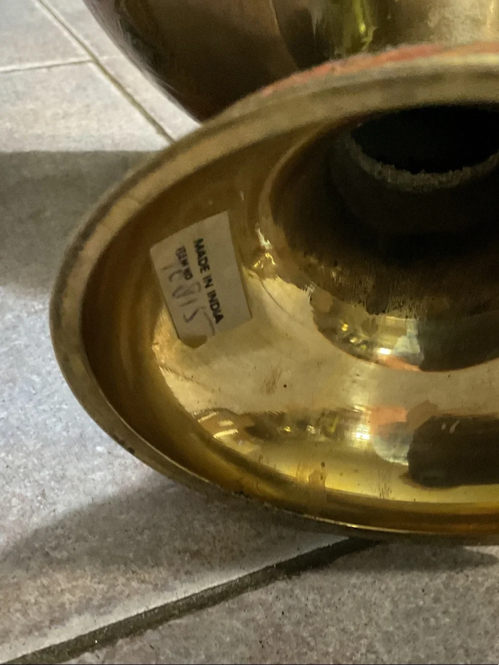Decorative Brass Pedestal Bowl with Red and Green Enamel
